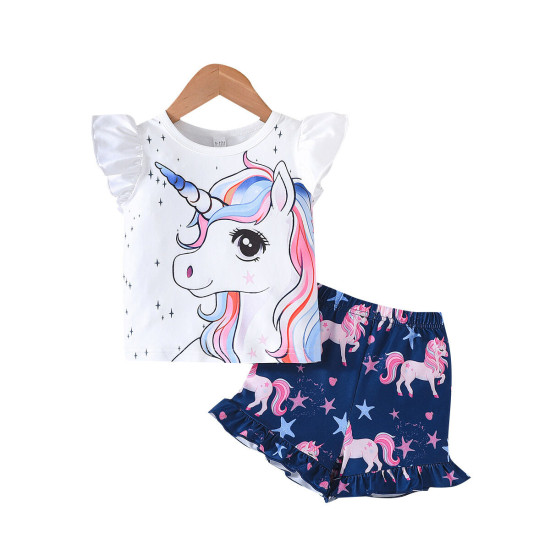 3M-3Y Baby Girls Unicorn Print T-Shirts Shorts  Baby Clothing   