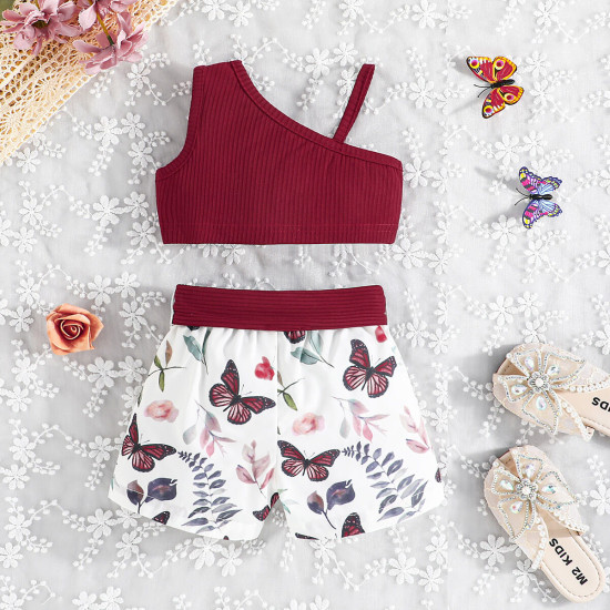 6M-3Y Baby Girls Sets Sling Tops And Butterfly Shorts  Baby Clothing   