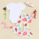 9-18M Baby 3pcs Donut Printed Shorts Sleeve Bodysuit & Pants  Baby Clothing   