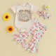 0-18M Baby 3pcs Letter Floral Printed Bodysuit & Pants & Headband  Baby Clothing   
