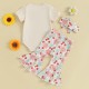 0-18M Baby 3pcs Letter Floral Printed Bodysuit & Pants & Headband  Baby Clothing   