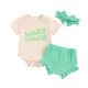 0-18M Baby 3pcs St. Patrick's Day Letter Printed Bodysuit & Shorts & Headband  Baby Clothing   