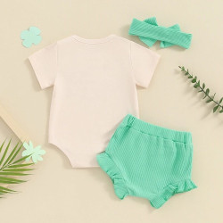 0-18M Baby 3pcs St. Patrick's Day Letter Printed Bodysuit & Shorts & Headband  Baby Clothing   