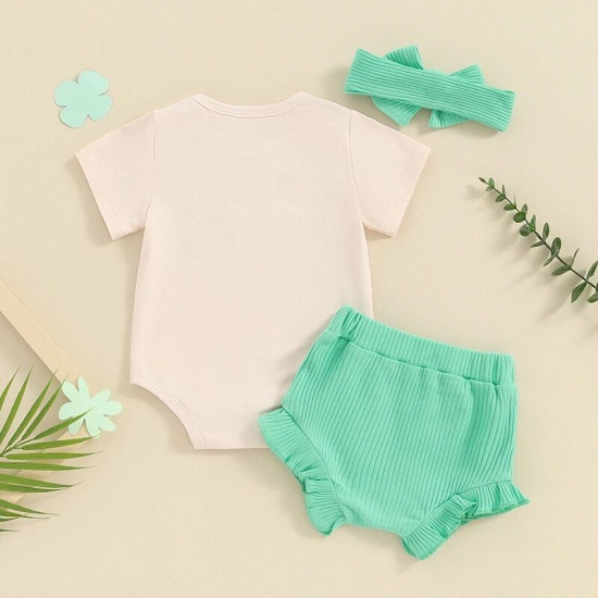 0-18M Baby 3pcs St. Patrick's Day Letter Printed Bodysuit & Shorts & Headband  Baby Clothing   