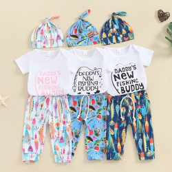 0-18M Baby 3pcs Letter Printed Bodysuit & Pants & Hats  Baby Clothing   