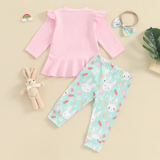 3M-3Y Baby Girls Sets Easter Rabbit Carrot Tops Pants With Headband  Baby Clothing   