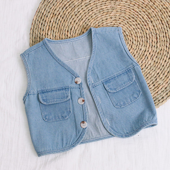 3M-3Y Baby Denim Vest Outwear With Pockets  Baby Clothing   