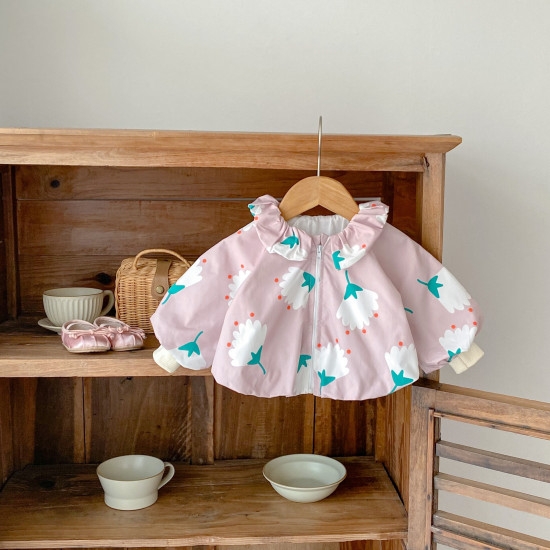 3-24M Baby Girls Flower Printed Zipper Jackets  Baby Clothing   