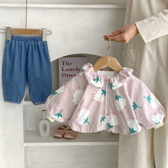 3-24M Baby Girls Flower Printed Zipper Jackets  Baby Clothing   