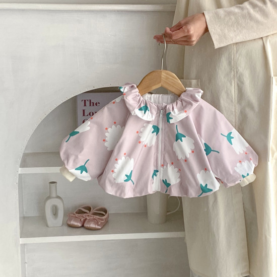 3-24M Baby Girls Flower Printed Zipper Jackets  Baby Clothing   