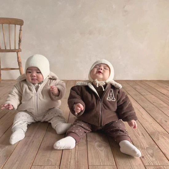 3-24M Baby Thickened Solid Color Lapel Cotton Jackets  Baby Clothing   