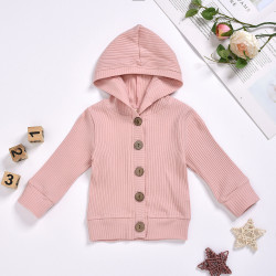 0-24M Baby Solid Color Ribbed Single-Breasted Hooded Jackets  Baby Clothes   