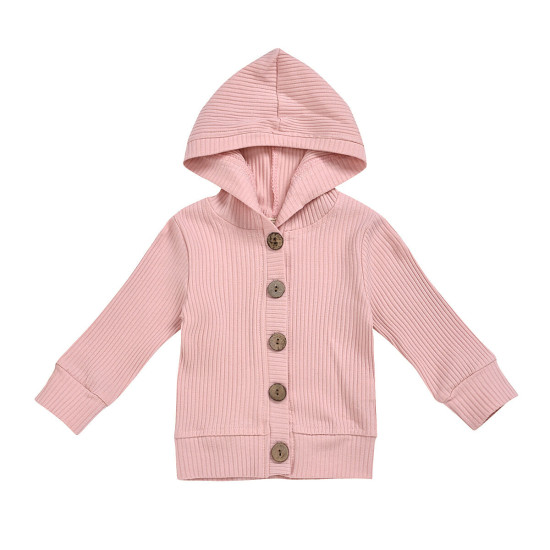 0-24M Baby Solid Color Ribbed Single-Breasted Hooded Jackets  Baby Clothes   
