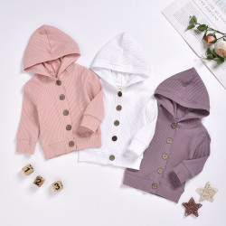 0-24M Baby Solid Color Ribbed Single-Breasted Hooded Jackets  Baby Clothes   