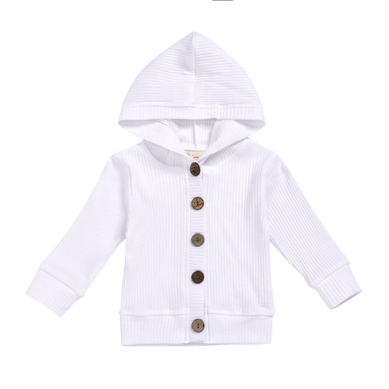 0-24M Baby Solid Color Ribbed Single-Breasted Hooded Jackets  Baby Clothes   