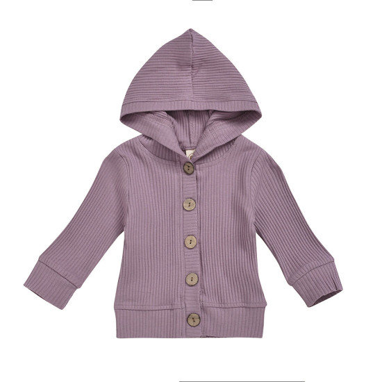 0-24M Baby Solid Color Ribbed Single-Breasted Hooded Jackets  Baby Clothes   