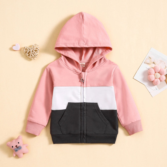 9M-4Y Toddler Contrast Paneled Long-Sleeve Hooded Zipped Jackets  Toddler Clothing   