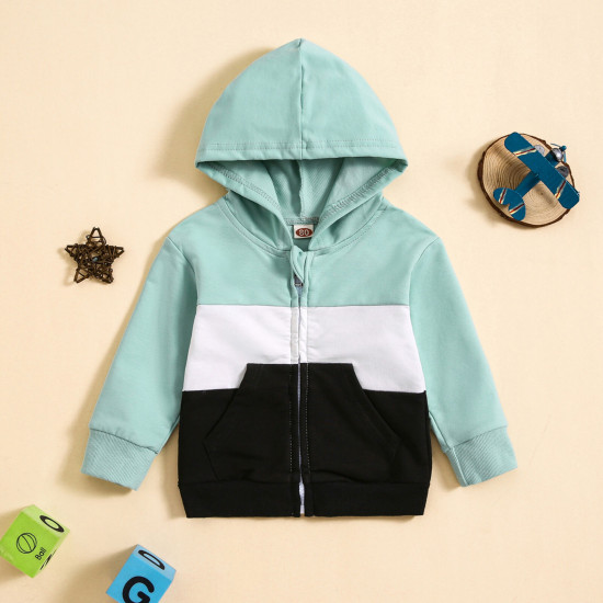 9M-4Y Toddler Contrast Paneled Long-Sleeve Hooded Zipped Jackets  Toddler Clothing   