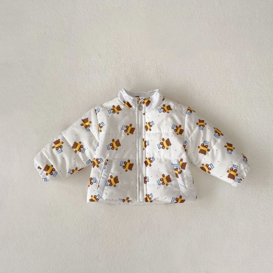 3-24M Baby Stand Collar Bear Cartoon Print Cotton Jackets  Baby Clothing   