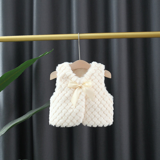 6M-3Y Baby Girls Solid Color Fur Vest Bow  Baby Clothes   