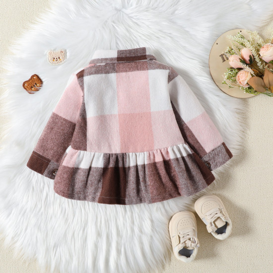 6M-6Y Toddler Girls Plaid Lapel Long Sleeve Shirt Jackets  Girls Clothes   
