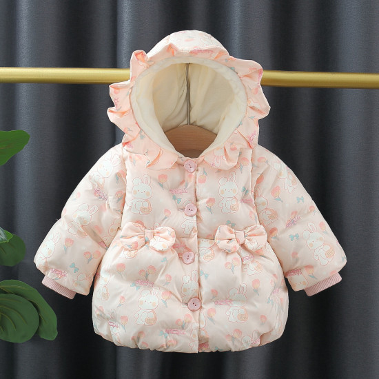 3-24M Baby Girls Petal Hooded Cartoon Print Coats & Jackets  Baby Clothes   