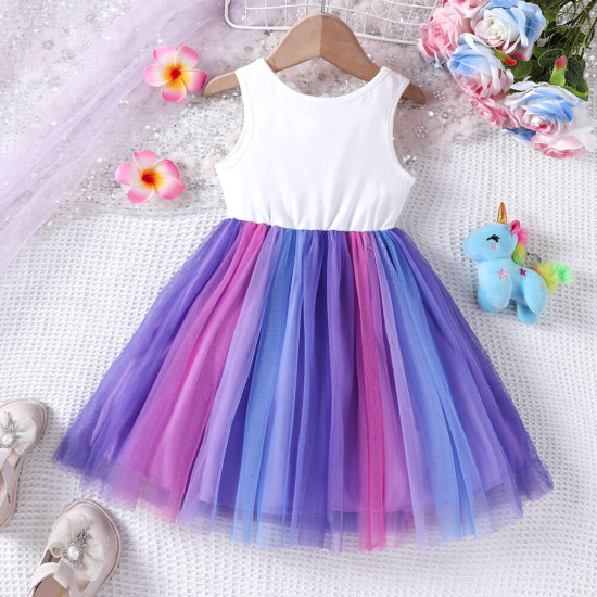 18M-6Y Toddler Girls Gradient Unicorn Print Mesh Dresses  Girls Clothes   