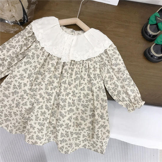 18M-7Y Toddler Girls Floral Lace Doll Collar Dresses  Girls Clothes   