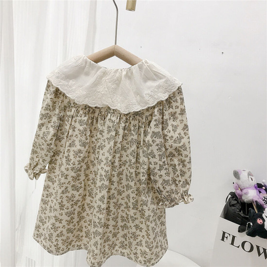 18M-7Y Toddler Girls Floral Lace Doll Collar Dresses  Girls Clothes   