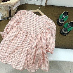 18M-7Y Toddler Girls Plaid Floral Embroidery Dresses  Girls Clothes   