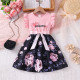 3-7Y Toddler Girls Letter Splicing Floral Dresses With Belt  Girls Clothes   