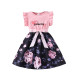 3-7Y Toddler Girls Letter Splicing Floral Dresses With Belt  Girls Clothes   