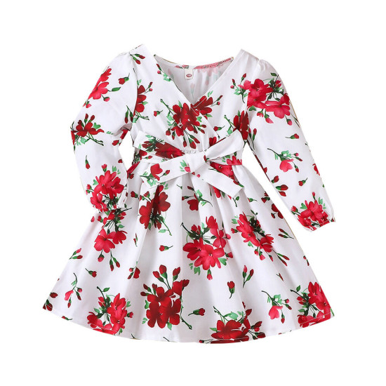 18M-6Y Toddler Girls Long Sleeve Printed V-Neck Dresses  Girls Clothes   