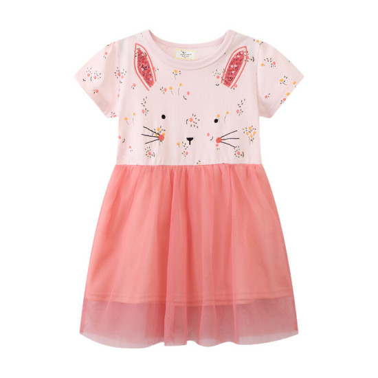 18M-7Y Toddler Girls Cartoon Floral Short Sleeve Dresses  Girls Clothes   