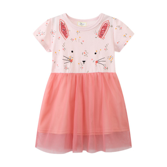 18M-7Y Toddler Girls Cartoon Floral Short Sleeve Dresses  Girls Clothes   
