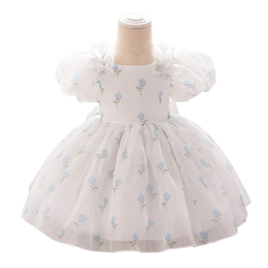 12M-3Y Toddler Girls Bow Back Puff Sleeve Floral Dresses  Girls Clothes   