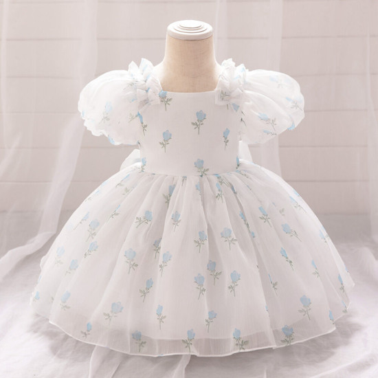 12M-3Y Toddler Girls Bow Back Puff Sleeve Floral Dresses  Girls Clothes   