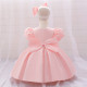 12M-3Y Toddler Girls Pink Satin Bow Puff Sleeves Dresses  Girls Clothes   