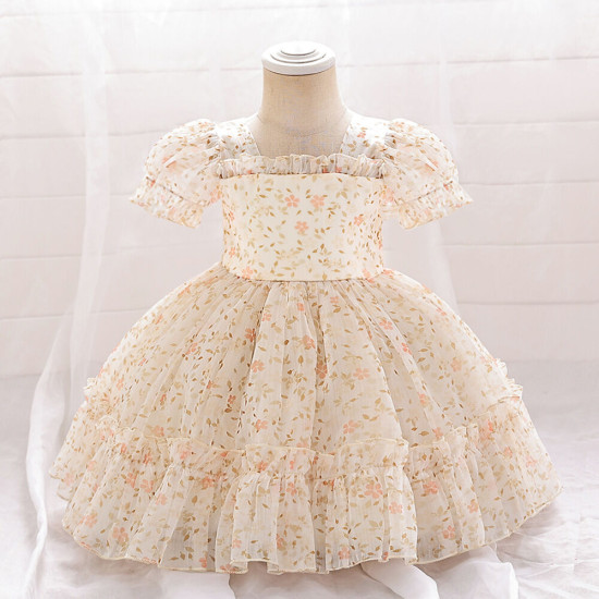 12M-3Y Toddler Girls Party Floral Puff Sleeves Princess Dresses  Girls Clothes   
