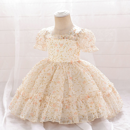 12M-3Y Toddler Girls Party Floral Puff Sleeves Princess Dresses  Girls Clothes   