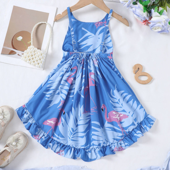 12M-5Y Toddler Girls Flamingo Print Ruffled Slip Dresses  Girls Clothes   