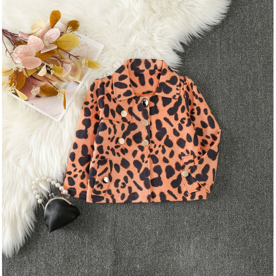 18M-6Y Toddler Girls Single Breasted Leopard Print Leather Jackets  Girls Clothes   