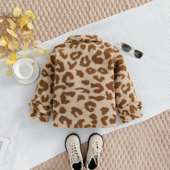 3-6Y Toddler Girls Leopard Print Plush Jackets  Girls Fashion Clothes   