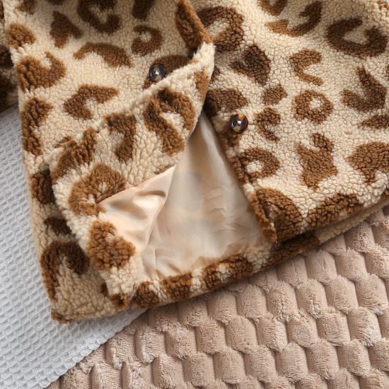 3-6Y Toddler Girls Leopard Print Plush Jackets  Girls Fashion Clothes   