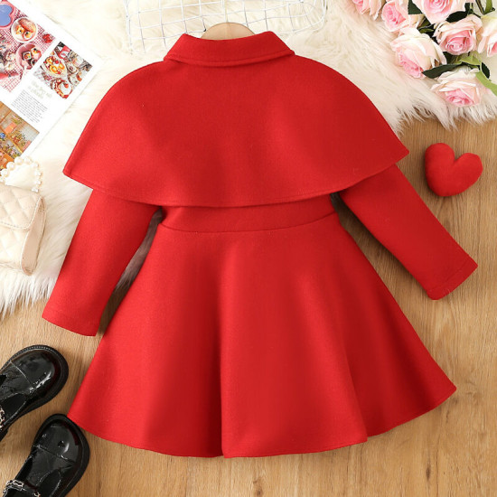 3-7Y Toddler Girls Single-Breasted Woolen Coat With Cape Two-Piece Set  Girls Fashion Clothes   