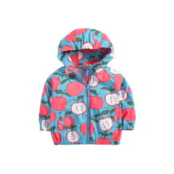 18M-7Y Toddler Girls Apple Print Hooded Zipper Jackets  Girls Clothing   