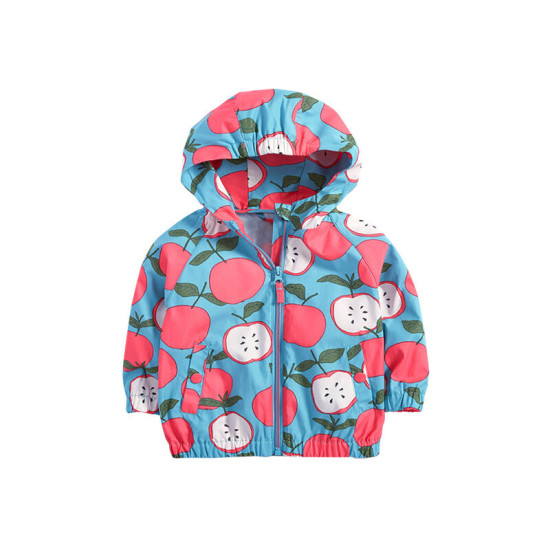 18M-7Y Toddler Girls Apple Print Hooded Zipper Jackets  Girls Clothing   