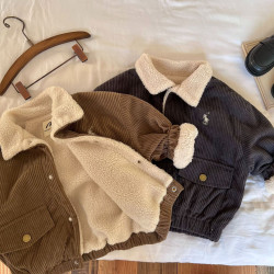 9M-5Y Toddler Fleece Cotton Corduroy Embroidered Lapel Jackets  Girls Clothes   