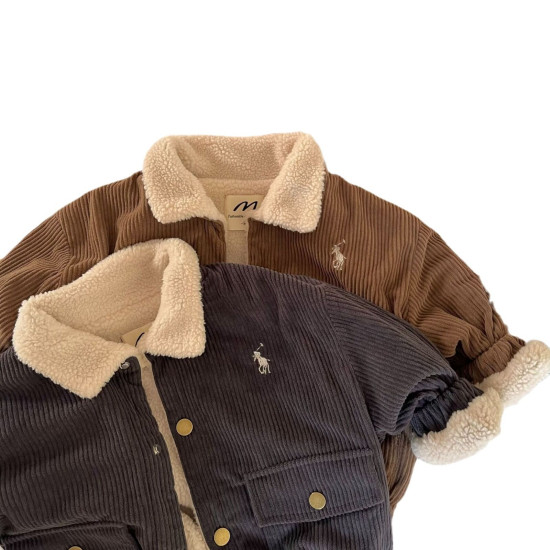 9M-5Y Toddler Fleece Cotton Corduroy Embroidered Lapel Jackets  Girls Clothes   