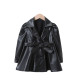 2-6Y Kids Girls Lapel PU Leather Jackets With Belt  Girls Fashion Clothes   